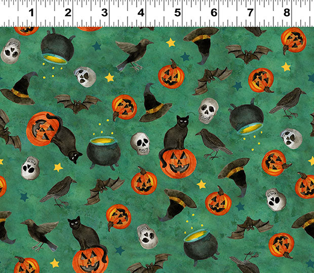 Emerald Hollow | Halloween Toss Emerald by Sue Zipkin for Clothworks | Y4829-107