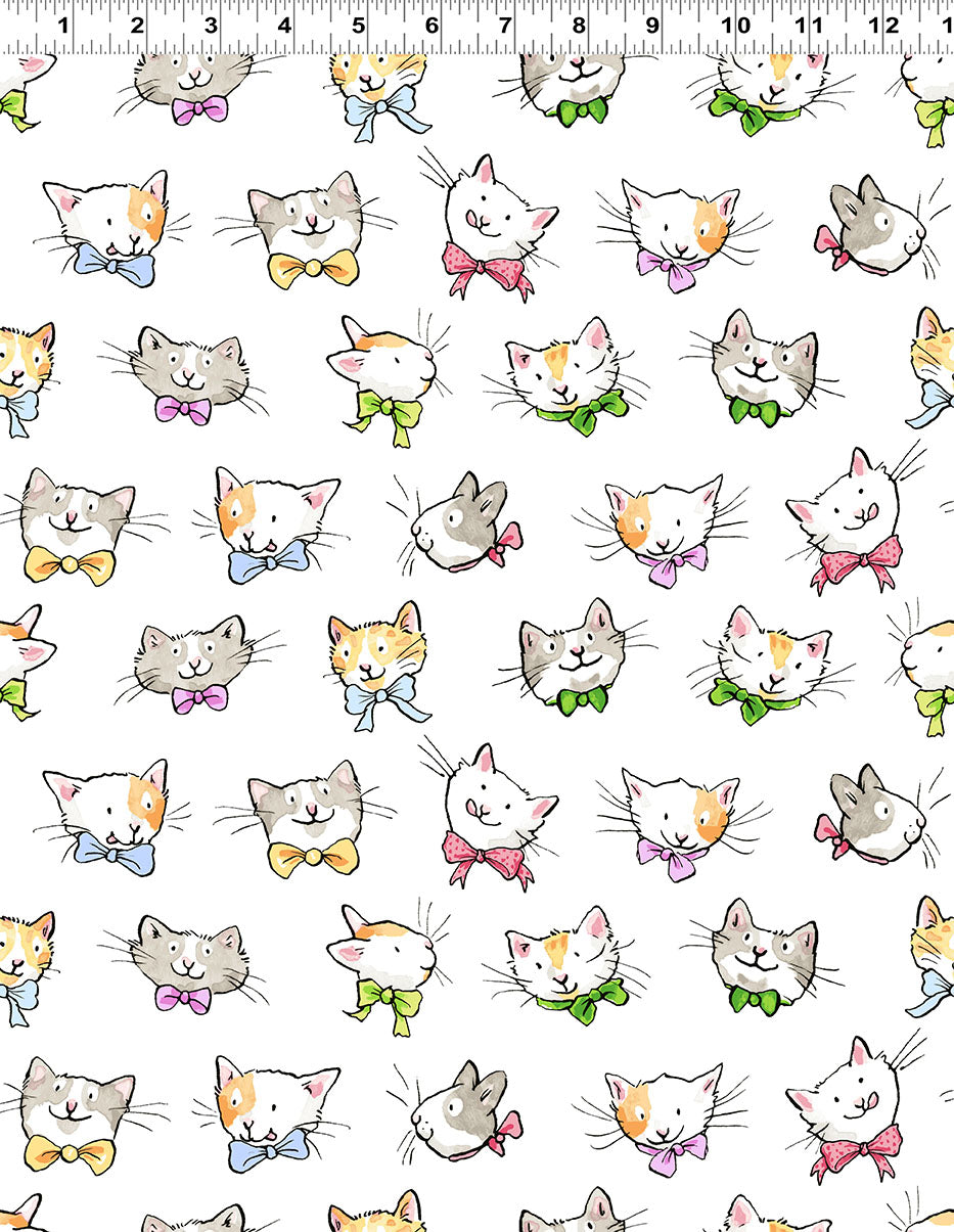 Let's Bake | Flannel Cat Faces - White by Anita Jeram | Y4962-1 | 100% Cotton Flannel