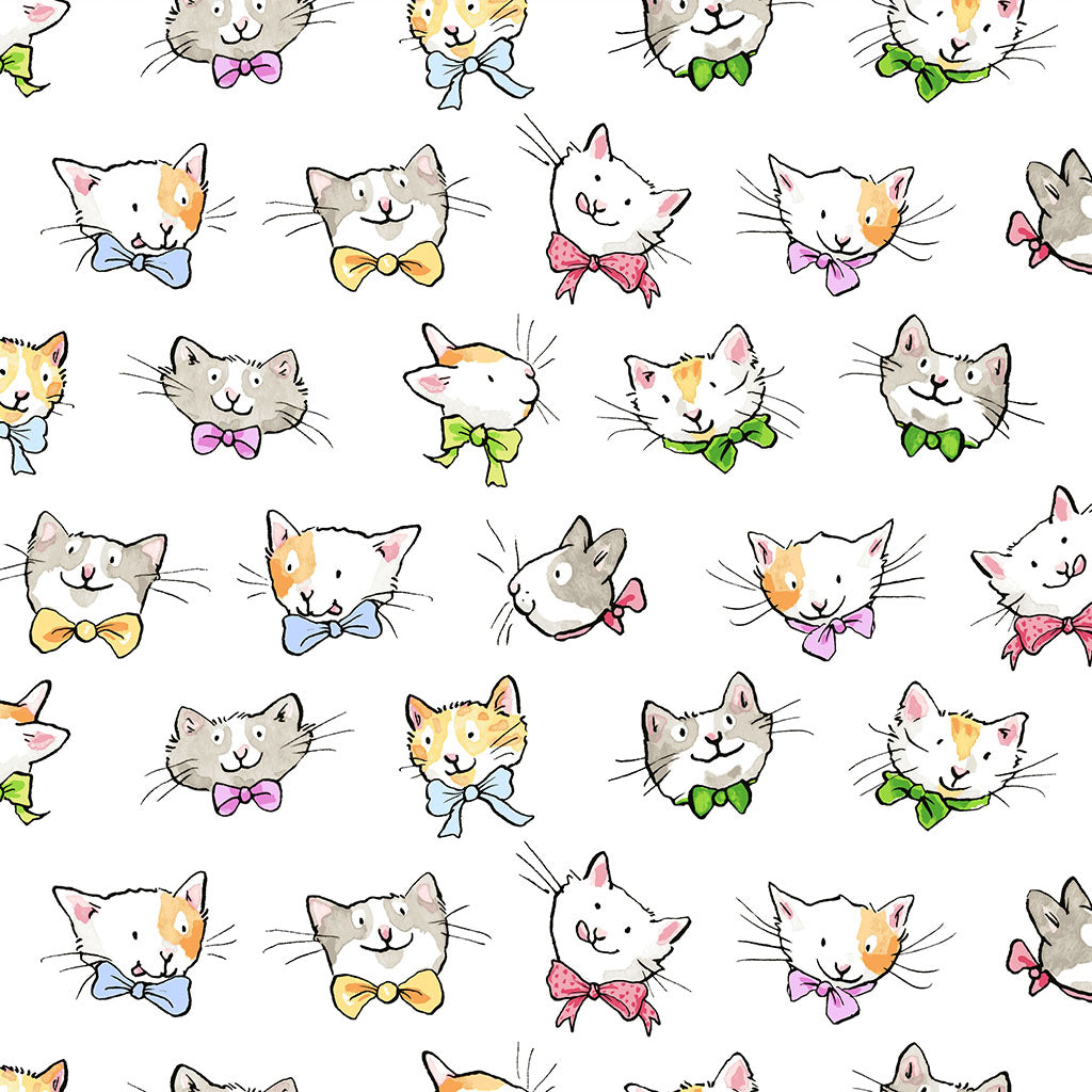 Let's Bake | Flannel Cat Faces - White by Anita Jeram | Y4962-1 | 100% Cotton Flannel