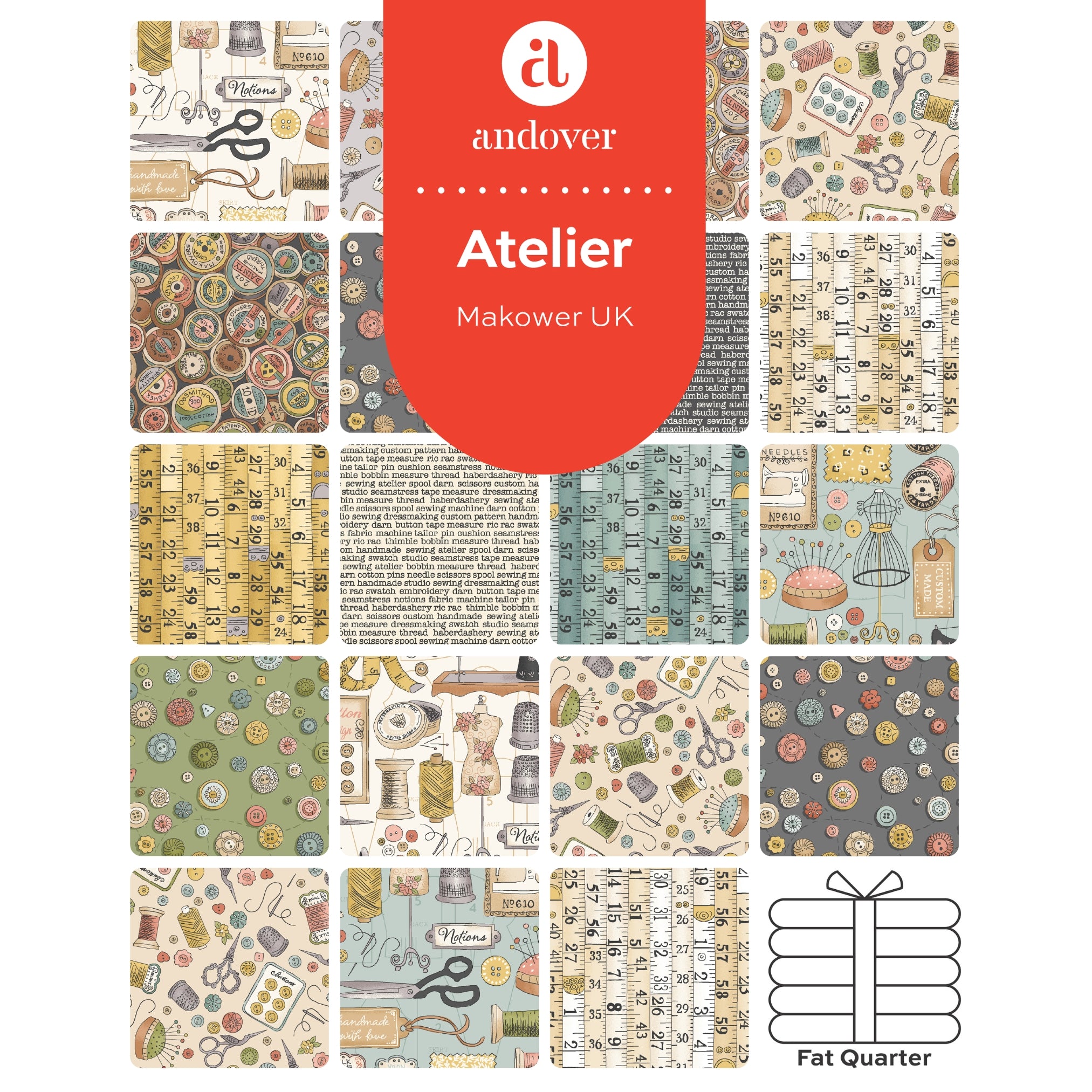 Atelier | Fat Quarter Bundle by Makower UK for Andover Fabrics | 13 pcs
