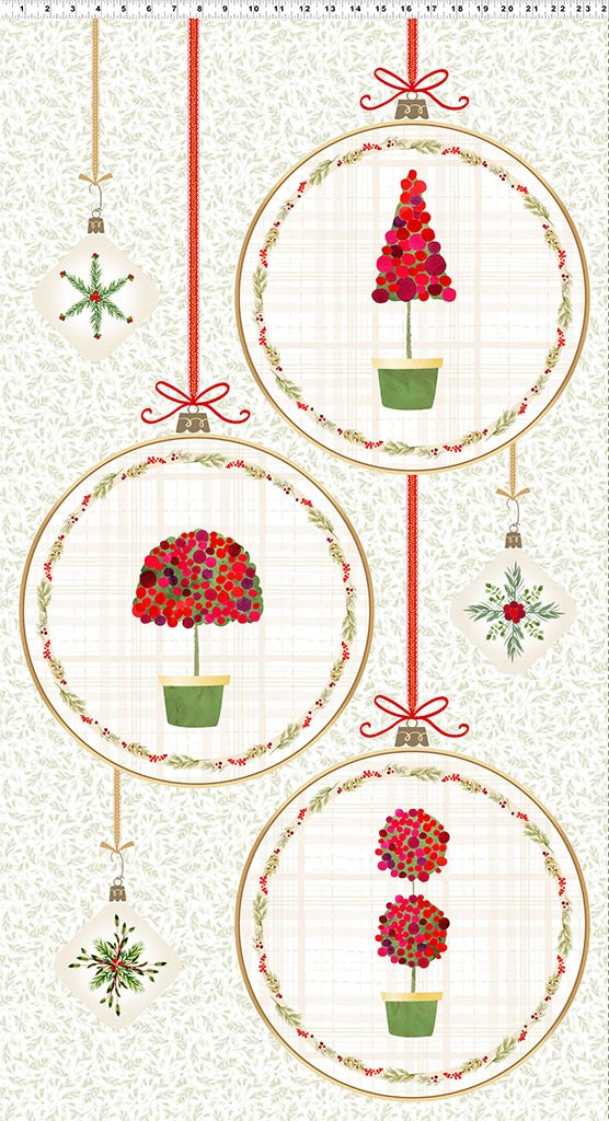 Very Berry Christmas | 24" Panel White by Claudia Bianchi for Clothworks | Y4840-1