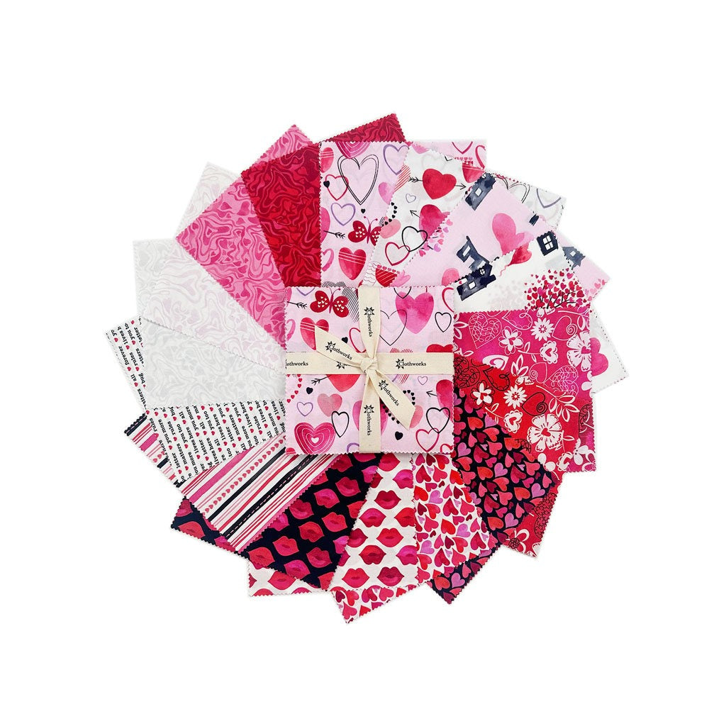 Love Matters | 5" Charm Pack by Claudia Bianchi for Clothworks | 42 pcs