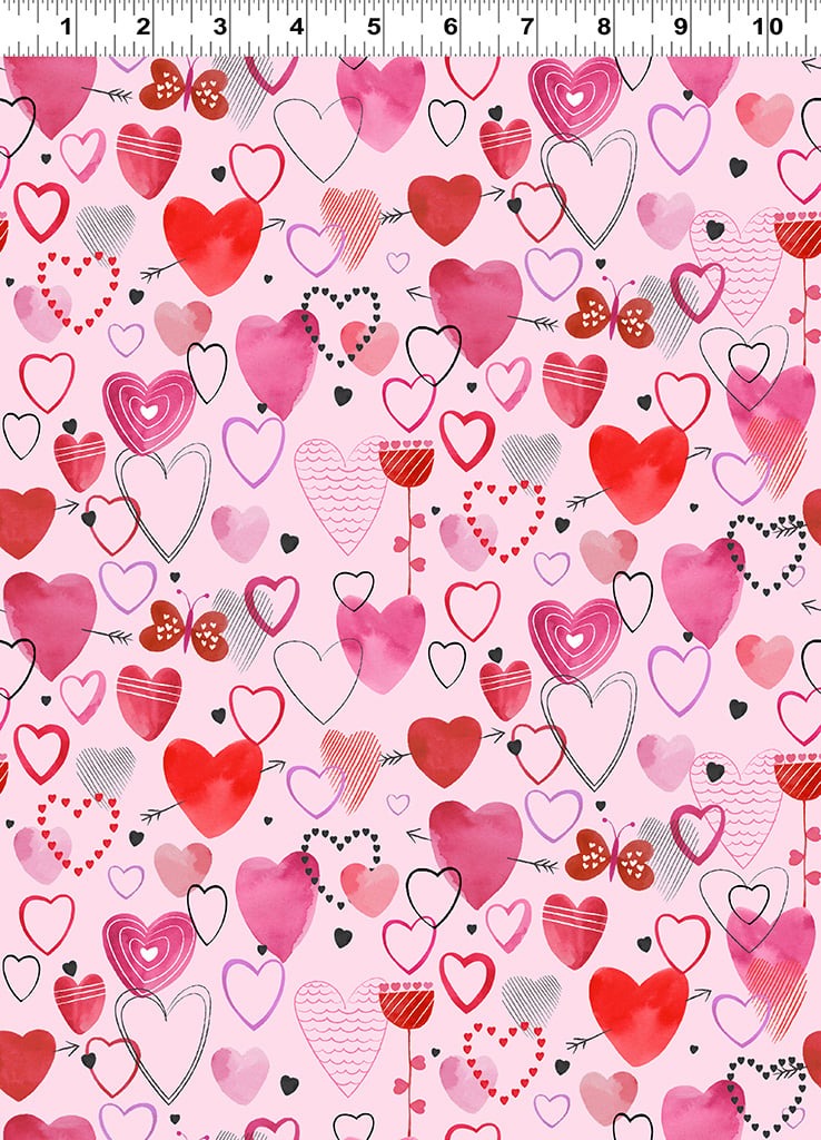Love Matters | Mixed Hearts - Light Pink by Claudia Bianchi for Clothworks | Y4631-41