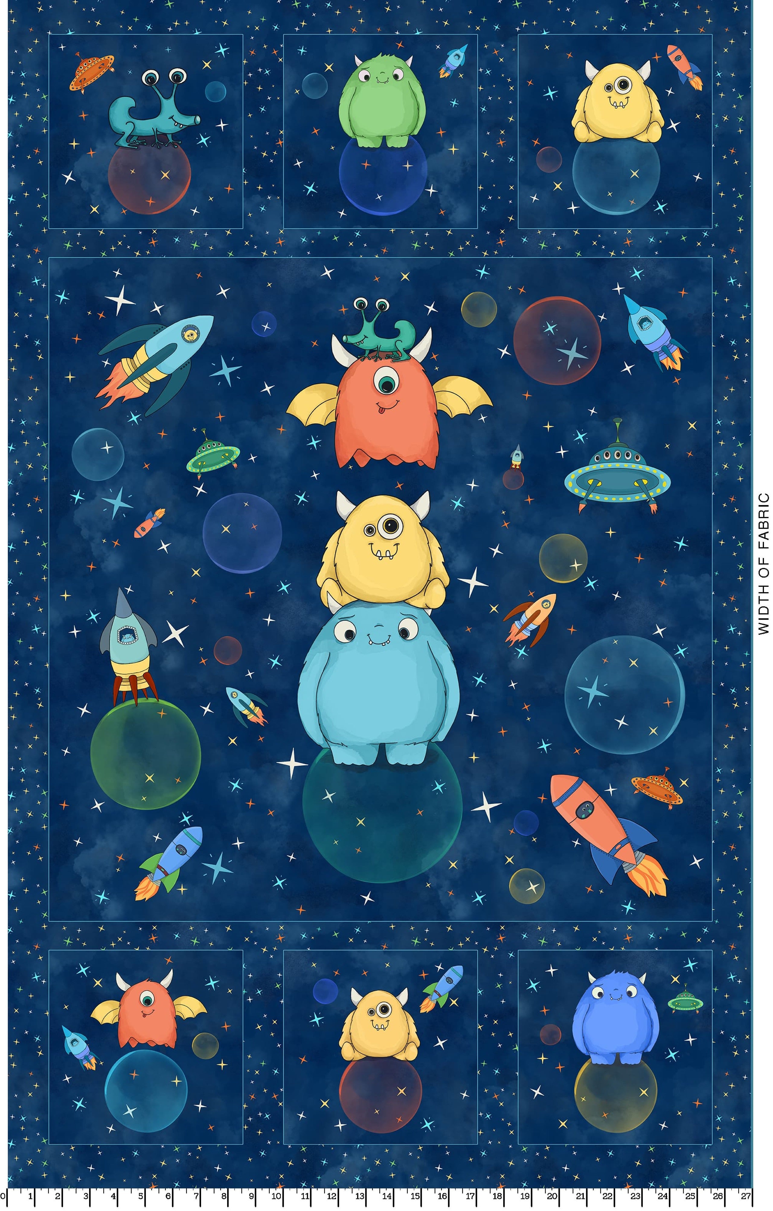 Space Monsters | 27" Panel - Dark Navy/Multi by Maywood Studio | MAS10920-NZ