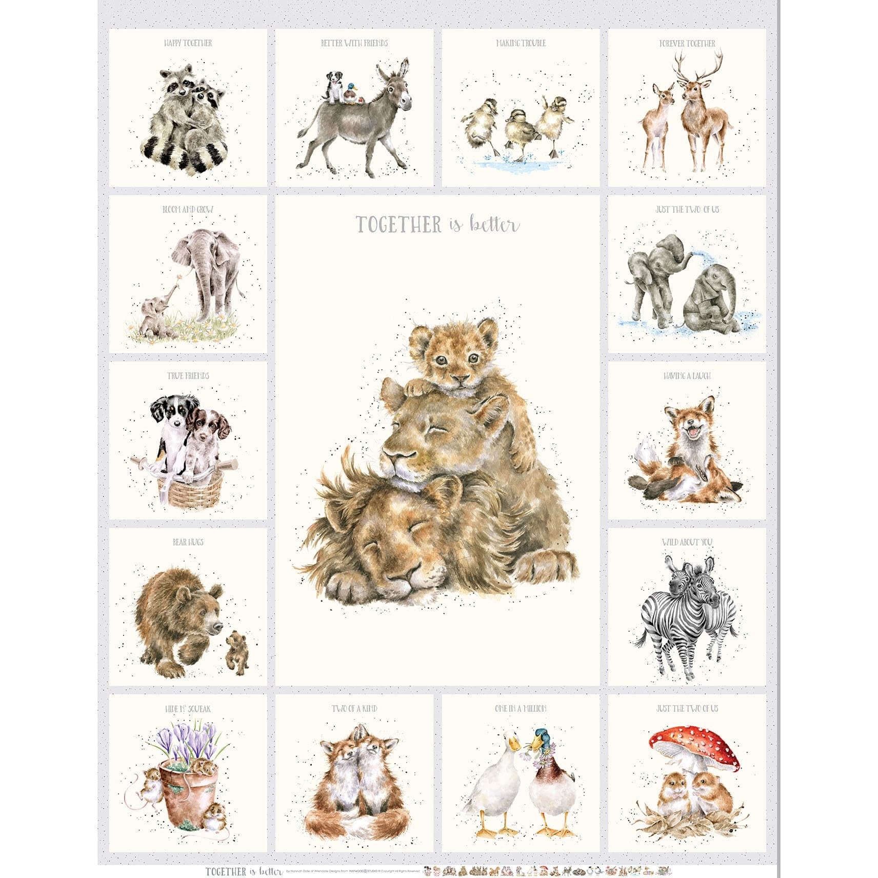 Together is Better | Lion Panel (36") - Soft Grey by Hannah Dale for Maywood Studio | MAS11124-K