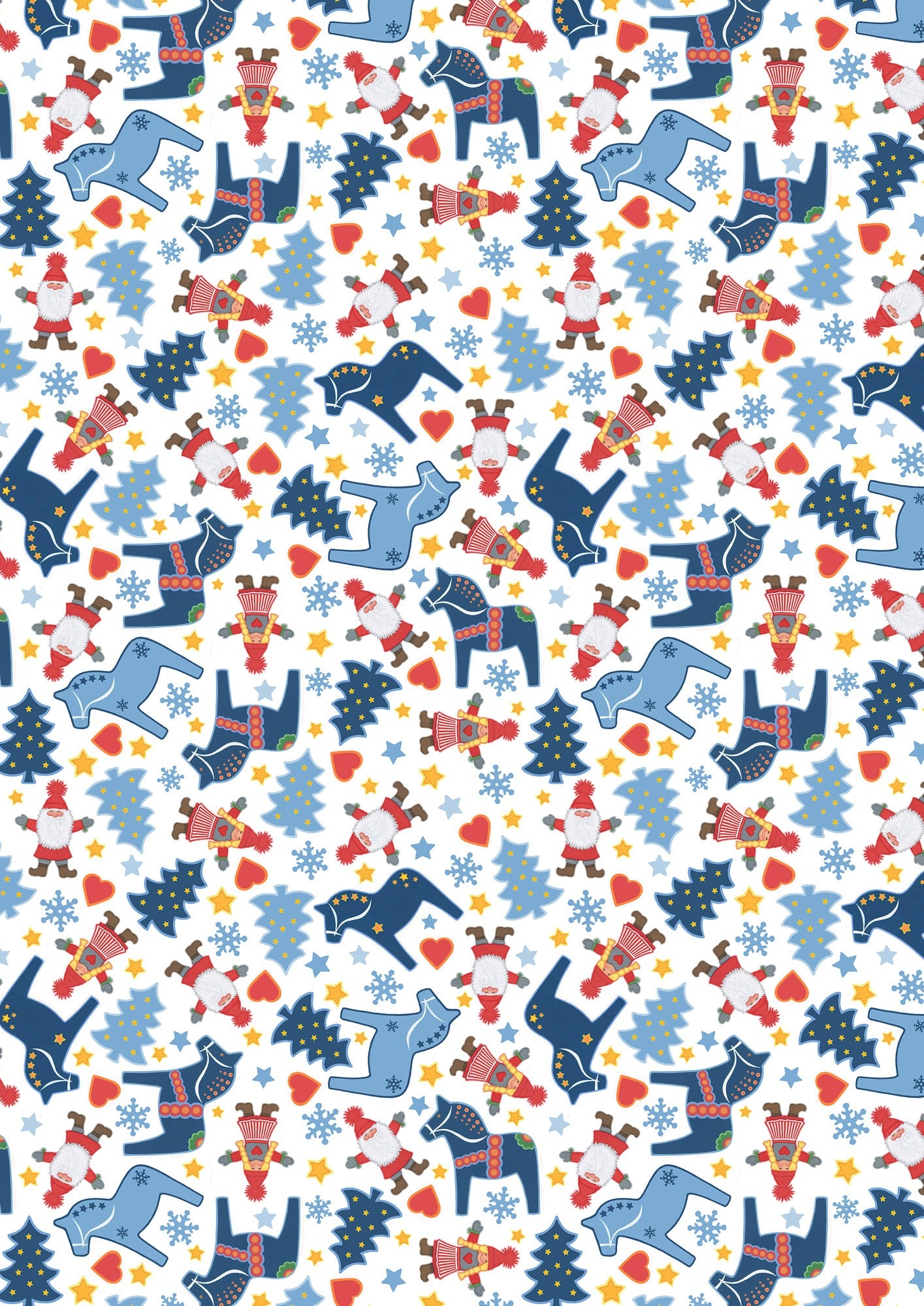 Tomten's Folklore Christmas | Blue Christmas Horses on White by Eva Melhuish for Lewis & Irene | CE45