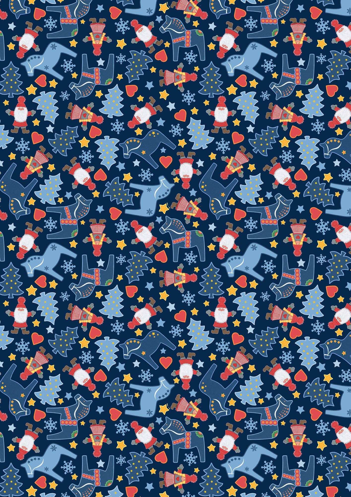 Tomten's Folklore Christmas | Blue Christmas Horses on Dark Blue by Eva Melhuish for Lewis & Irene | CE46