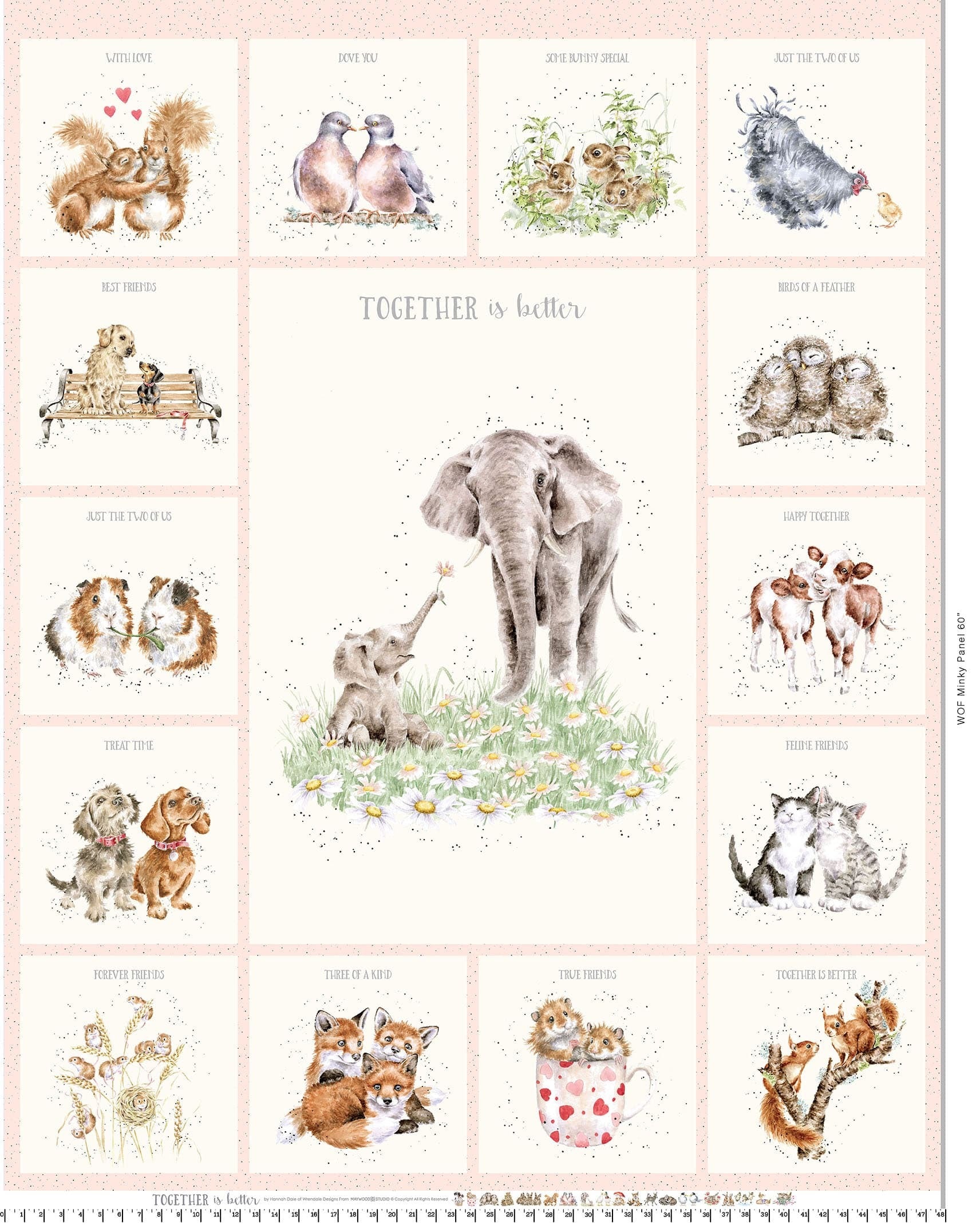 Together is Better | Minky Elephant Panel (48”) | MASMK11127-P | Hannah Dale for Maywood Studio